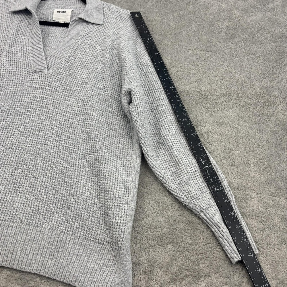 Aerie CozyUp Waffle Knit Polo Sweater‎ Womens XS Gray Relaxed Lagenlook Beachy - Picture 11 of 15